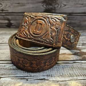 Vintage Tooled Leather Belt & Buckle